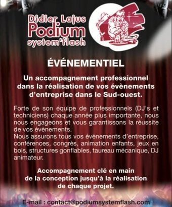 Plaquette événementiel Podium System Flash animation dj Pau