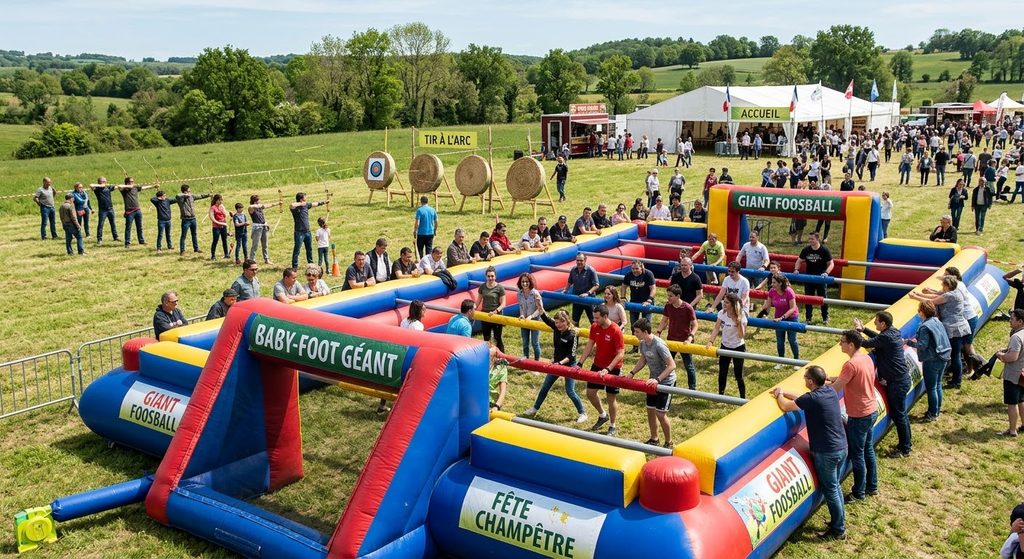 baby foot géant et tir a l'arc jeu pour comité comite des fêtes 64