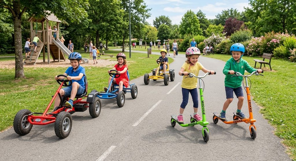 kart a pédales et trottinette pour enfant jeu d'école 64